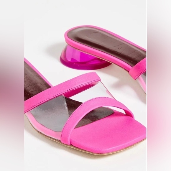 NIB Staud Simone Leather Clear Mules Shoes Bougainvillea - Picture 4 of 16